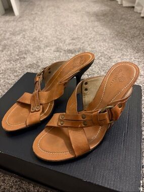 Cole Haan Cognac Leather Buckle Slide Mules